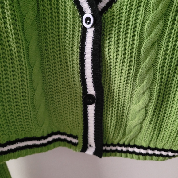 Fashion Nova Green Cardigan with Black and White Trim - Picture 2 of 4